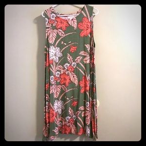 Loft summer, flowery-patterned green dress